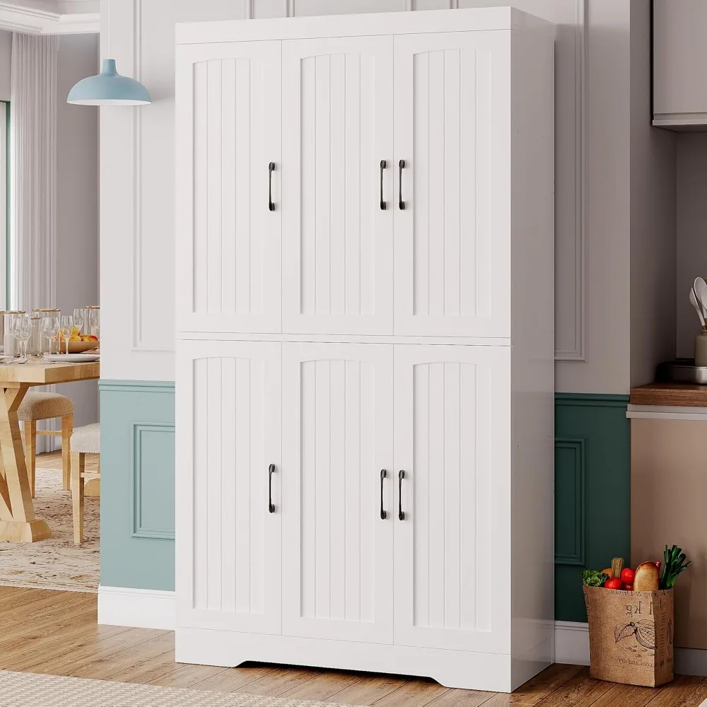 Küchen-Speisekammer-Aufbewahrungsschrank, moderne Speisekammer mit 12 Regalen, 2-türigen Regalen, verstellbare Regale, freistehender Schrank f