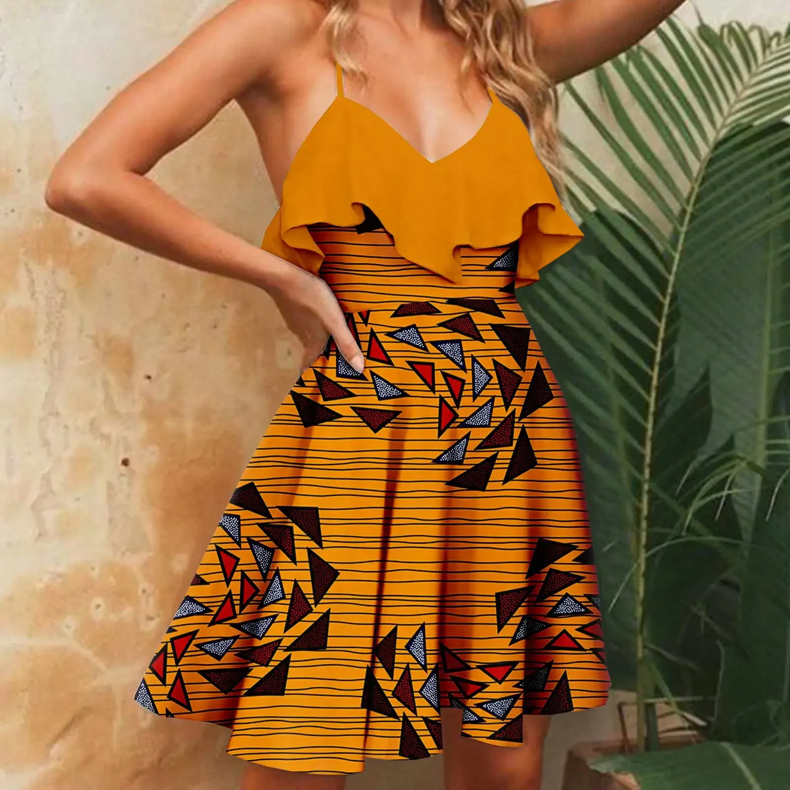 

African Print Dresses for Women Backless Cross Dress High Waist Off Shoulder Ruffle Dress Mini Sexy Party Dress A2125034