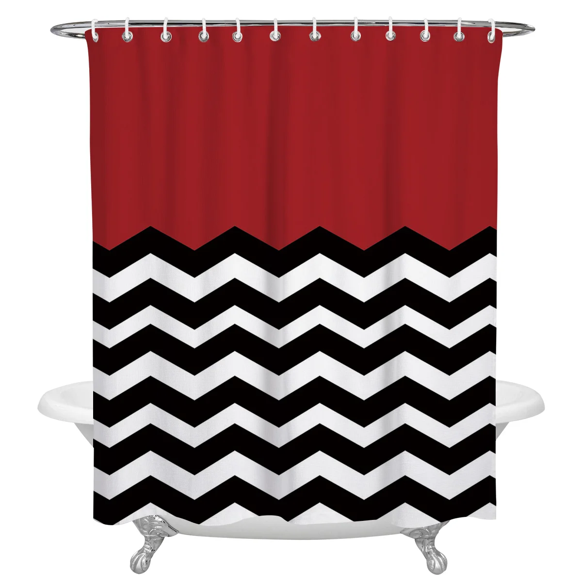 Ripple Red White Black Waterproof Bathroom Decoration Shower Curtain With Hook Printed Bathtub Curtains Bathroom Accessories