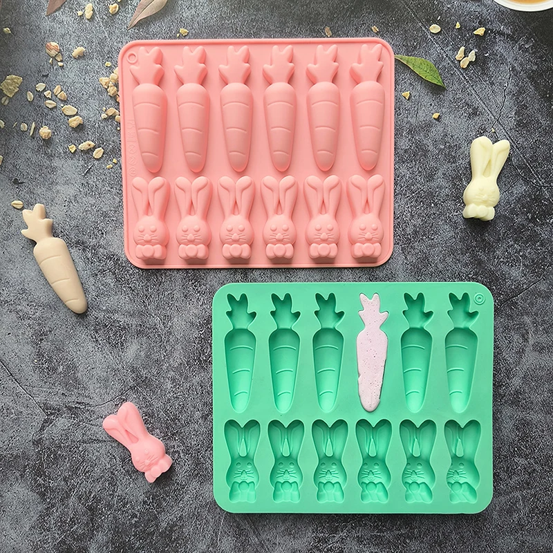 1Pc Cute Cartoon Rabbits Carrot Silicone Gummy Mold Geometry Animal Ice Cube Candy Chocolate Non-stick Baking Mould