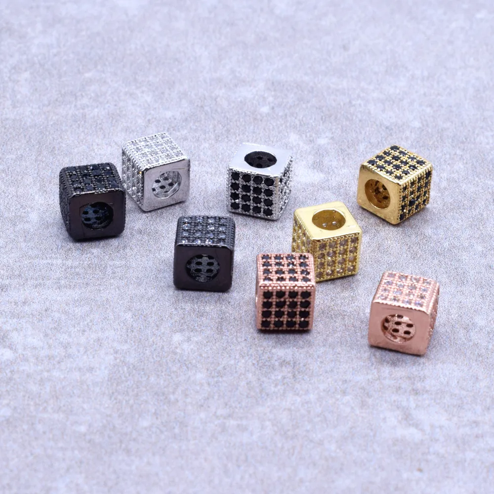 2 pcs/ lot Micro inlaid zircon Square Shape Beads Charm DIY Jewelry Making Bracelet Necklace Components Accessories Wholesale