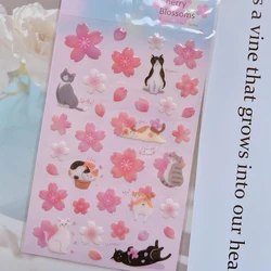 Korean Import Original BONITO Cute Cats Sakura Crystal Drop PVC Stickers Scrapbooking Diy Journal Diary Sticker Cute Decor Gift