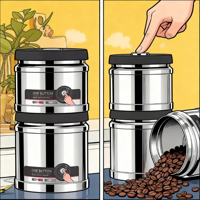 

Stainless Steel Coffee Bean Vacuum Canister - Airtight Sealed Tank for Grain/Tea/Nut, Kitchen Storage Organizer