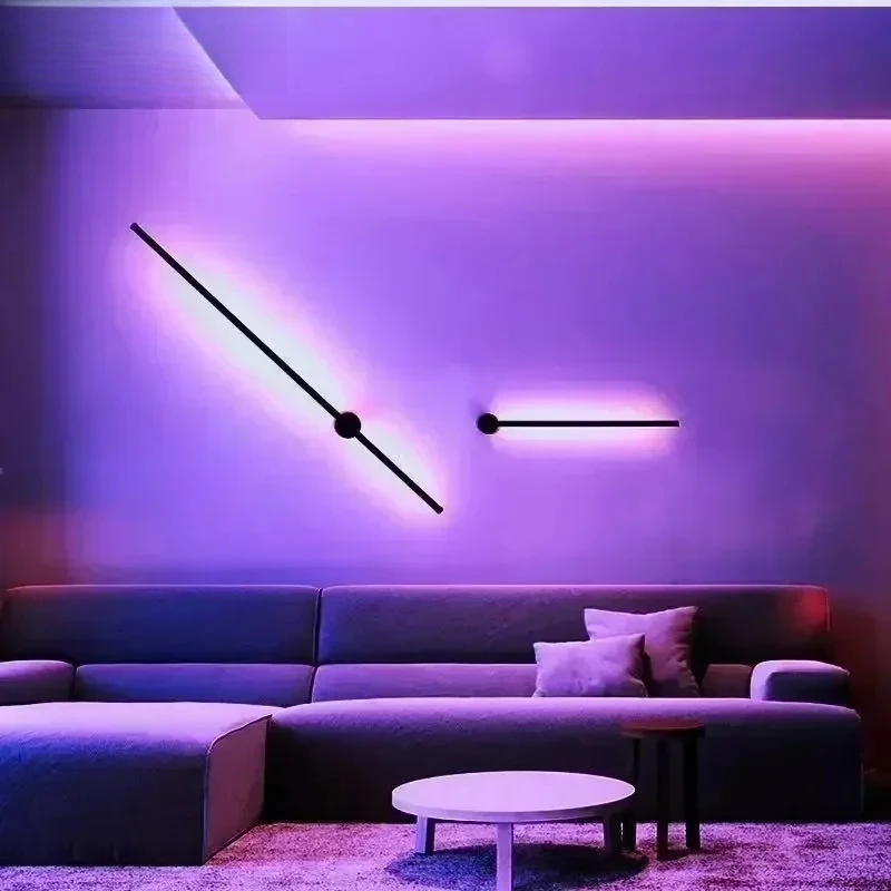 Creative 2-Pack LED Line Wall Lamp - RGB & Dimmable Warm Light, Modern Art Sconce for Bedroom Living Room Background APP Control