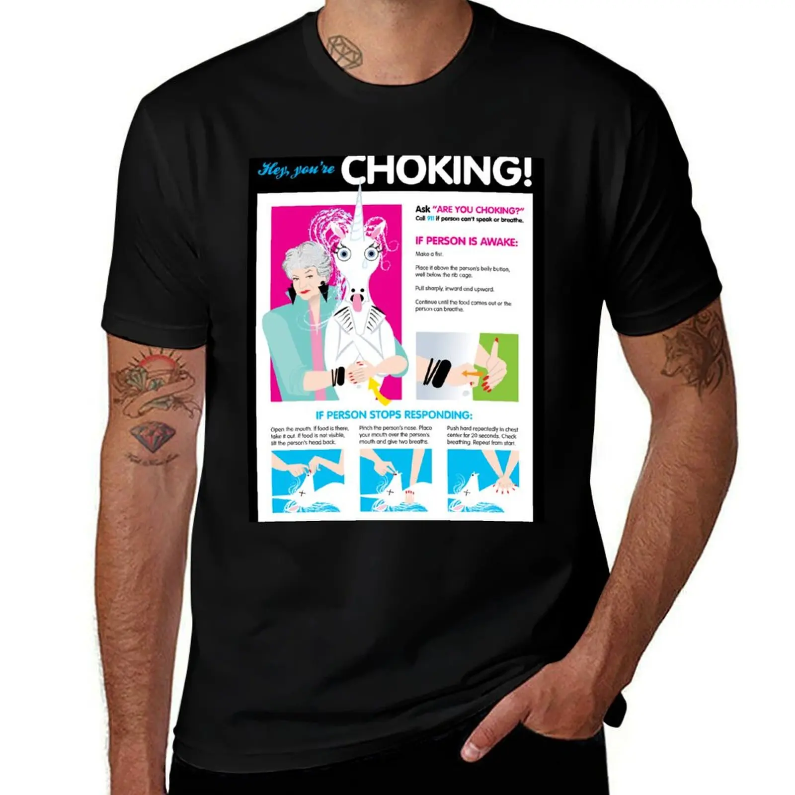 

Choking Poster featuring Bea Arthur and a unicorn T-Shirt Athletic Fit Sports Short Sleeve Top