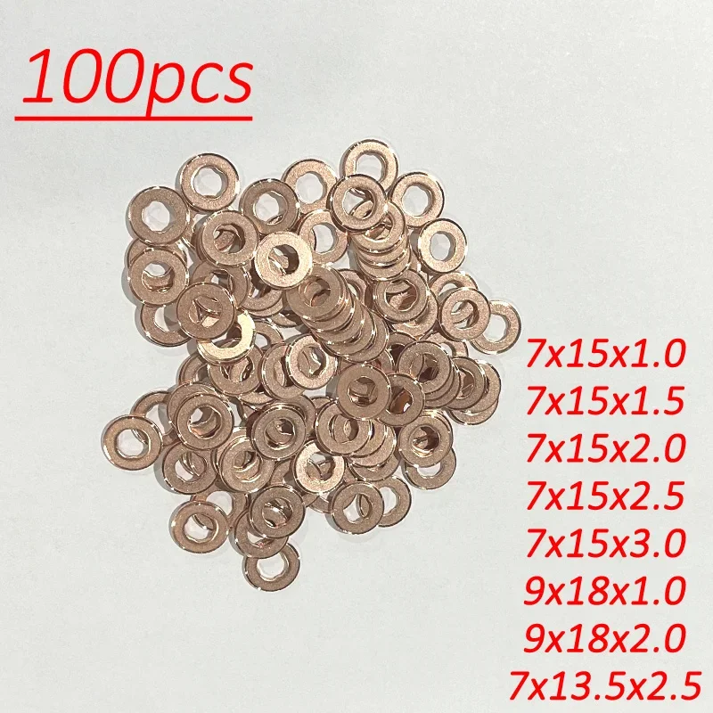 7x15mm Diesel Common Rail Injector Nozzle Copper Washer 9x18mm Seal O Ring Pad Gasket Pump Repair Tool for Bosch Delphi 100pcs