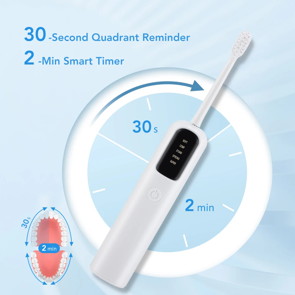 Escova de Dentes Elétrica para Adultos 45 °   Varredura vibração rotativa 5 modos de limpeza profunda escova de dentes sem fio com 4 cabeças ferramenta de cuidados orais