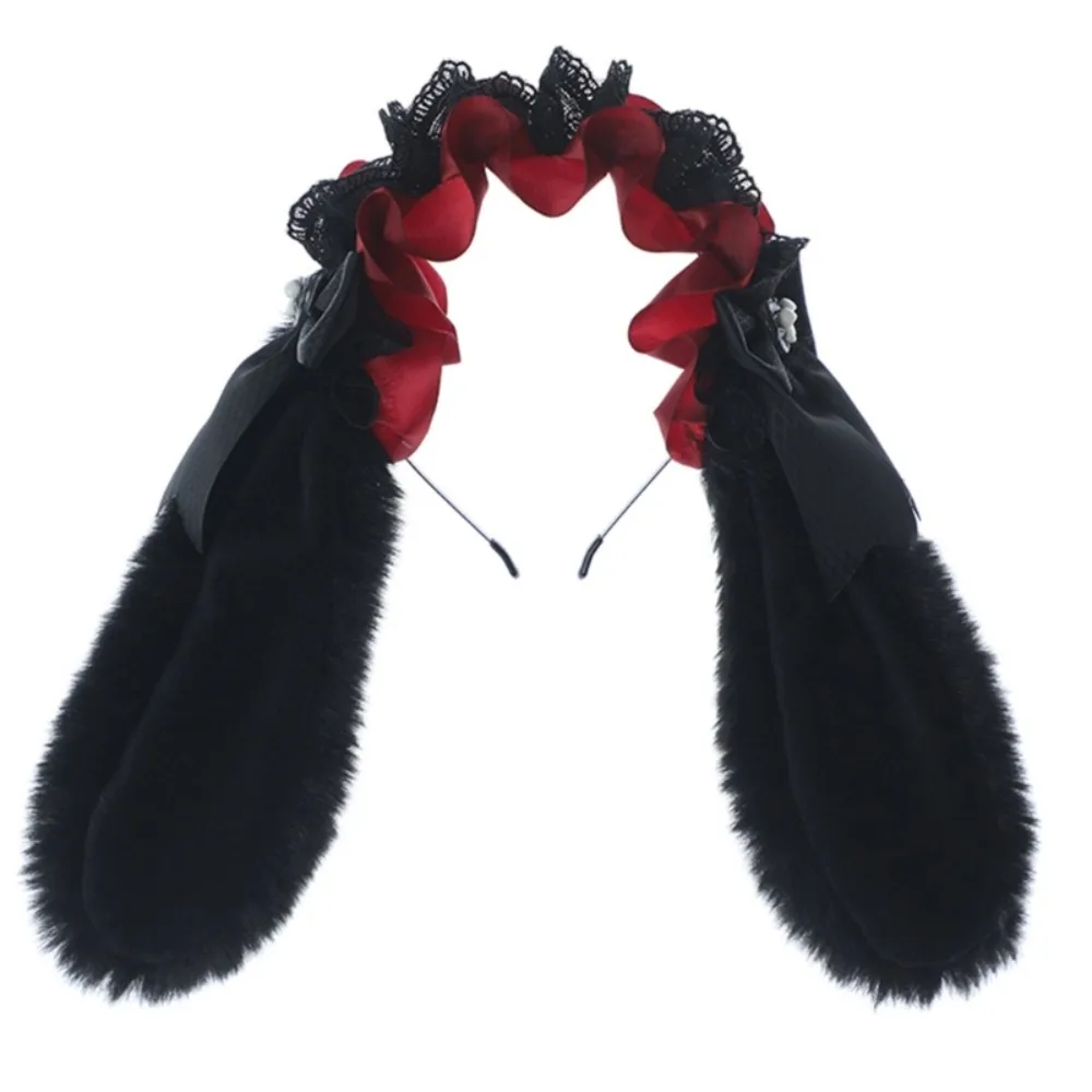 

Ruffle Bowknot Plush Bunny Hair Hoop Ribbon Furry Cosplay Hair Bands Cute Lace Lolita Rabbit Ears Headband Head Accessories