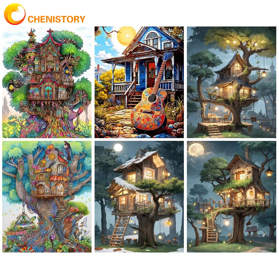 CHENISTORY DIY Pictures By Numbers Landscape Kits Handpainted House Oil Painting By Number Frameless Modern Home Decor New