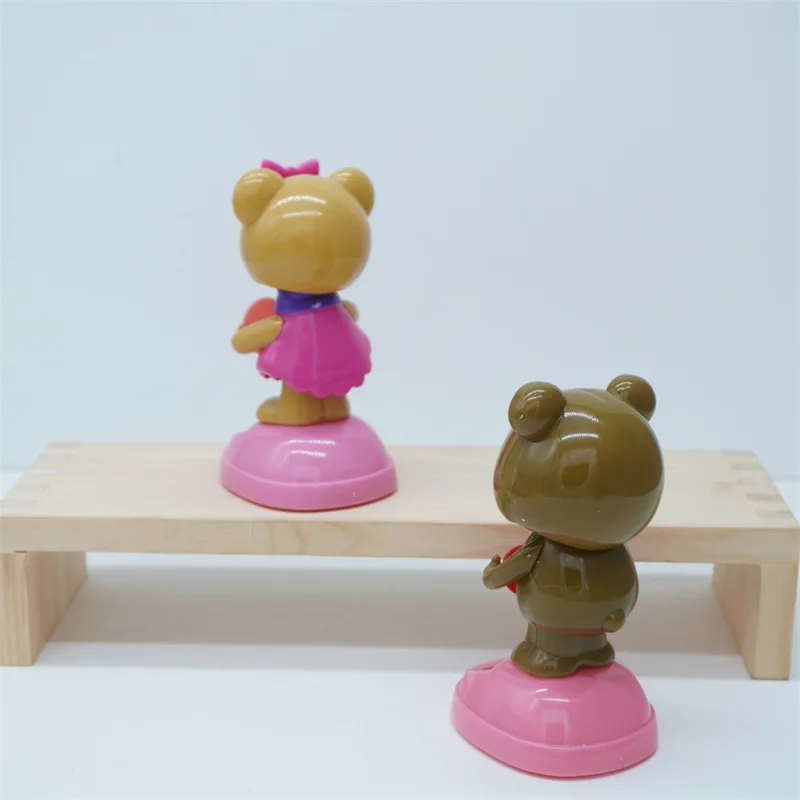 Amor dos desenhos animados urso brinquedo solar criativo engraçado balançando cabeça dança animal urso boneca solar carro decoração de mesa ornamento crianças presente