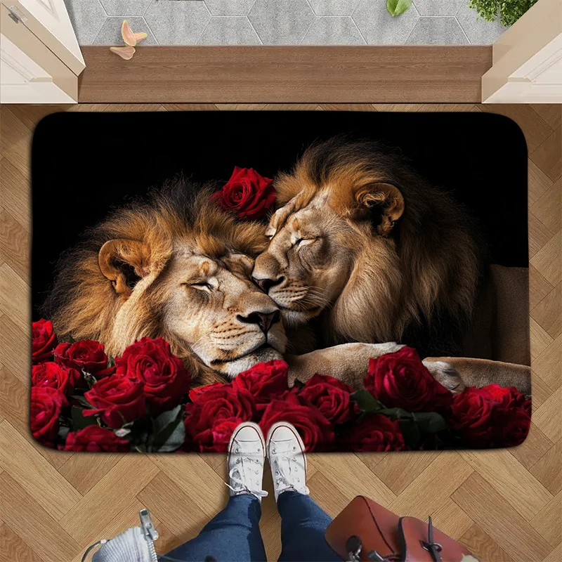 red-roses-flowers-and-black-lion-entrance-mat-men's-room-decoration-living-room-carpet-bathroom-anti-slip-rug-home-floor-mat