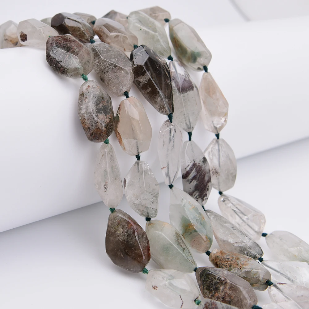 APDGG Big Size Natural Mix Color Green Ghost Quartz Crystal Cutting Nugget Loose Pendant Beads 16.5