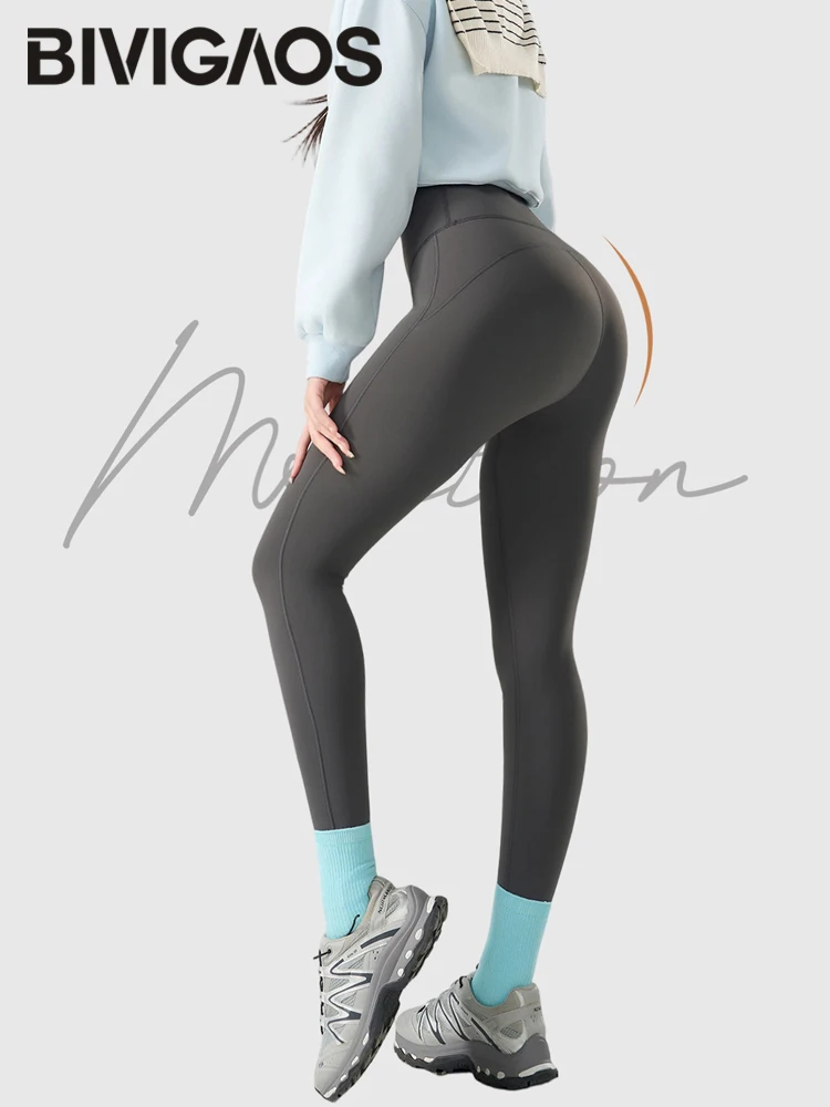 กางเกงเลกกิ้งโยคะ BIVIGAOS รุ่น Autumn Winter 3D ผ้า Sharkskin อุ่นสบาย สำหรับผู้หญิง ยืดหยุ่น กระชับรูปร่าง ผ้าขนแปรงนุ่มเบา เหมาะสำหรับออกกำลังกายและเล่นกีฬา