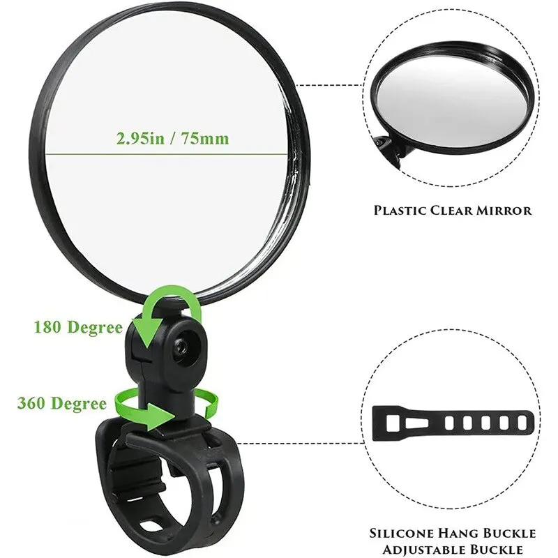 Bicycle Rearview Mirror 360 Adjustable Rotate Wide Angle Bike Rear View Mirrors Cycling Handlebar Easy to Install Convex Mirror