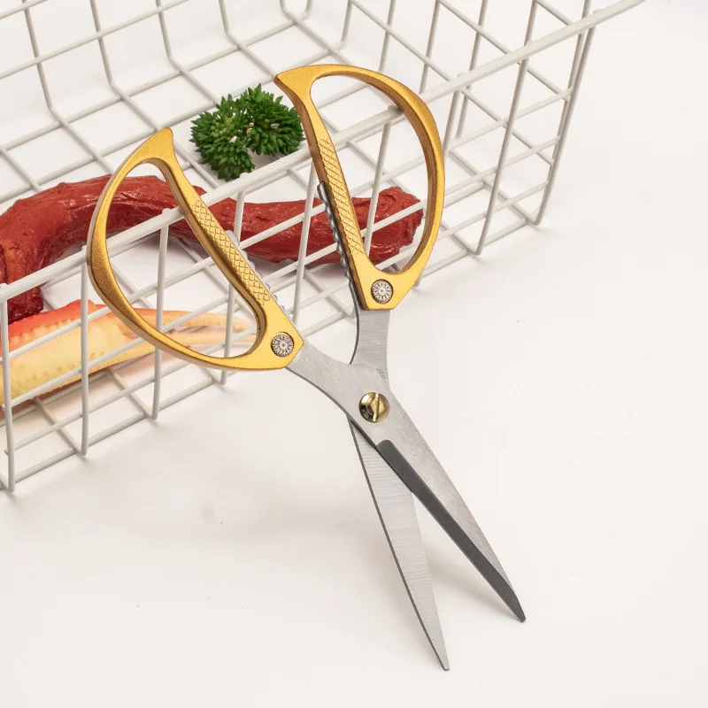 

Stainless Steel Gold Scissors Multi-functional Kitchen Vegetable Scissors Chicken Bone Scissors Alloy Running Stall Diamond