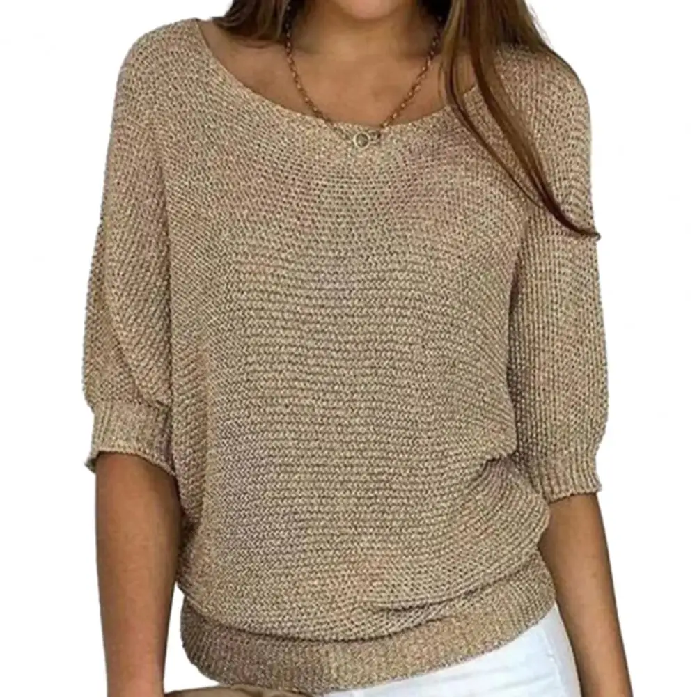 Women Knitting Sweater O-Neck 3/4 Sleeve Loose Pullover Tops кофта женская