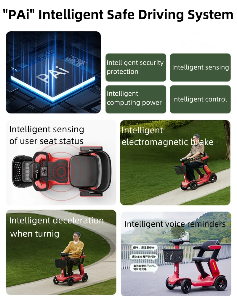 36V 250W Folding Electric Scooter for Disabled Intelligent 10 Inch 4 Wheel Mobility Scooters for Seniors Lightweight With Basket