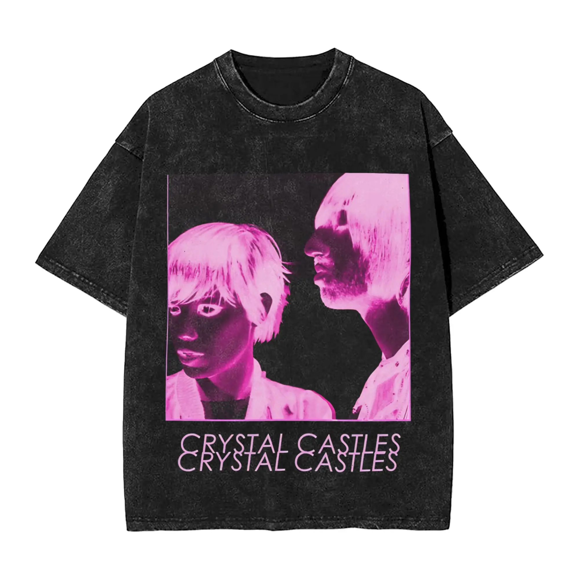 Crystal Castles Men T Shirts Washed  Novelty Tees Short Sleeve Round Collar T-Shirts Cotton Plus Size Clothing