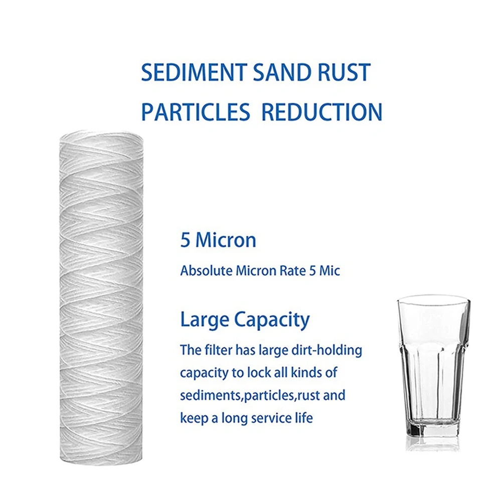 10Pcs Micrometre 10 X 2.5 Inch String Wound Sediment Water Filter Cartridge Whole House Sediment Filtration-AS97