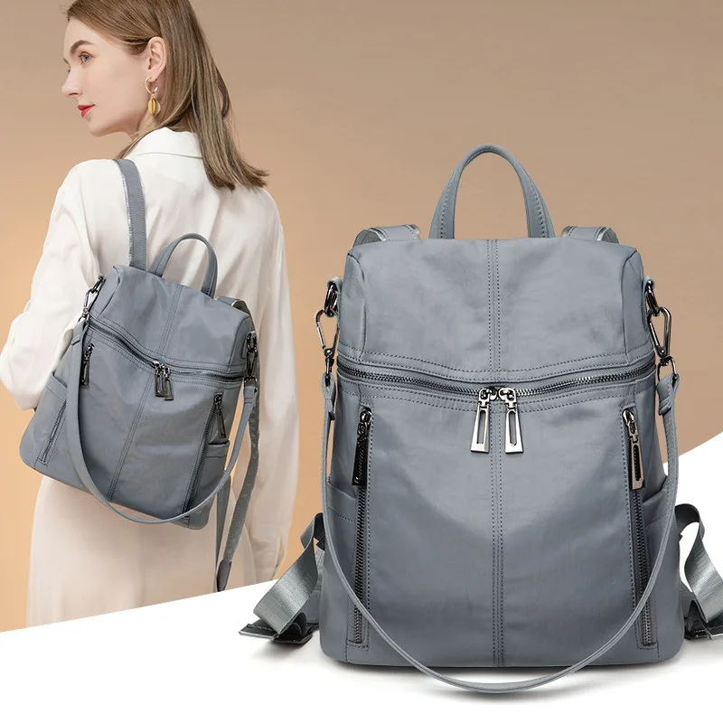 Women Oxford Backpack Drawstring Flap Top for Daily Travel Work Commuting C3570 with Carry Handle Casual Bag Everyday Storage