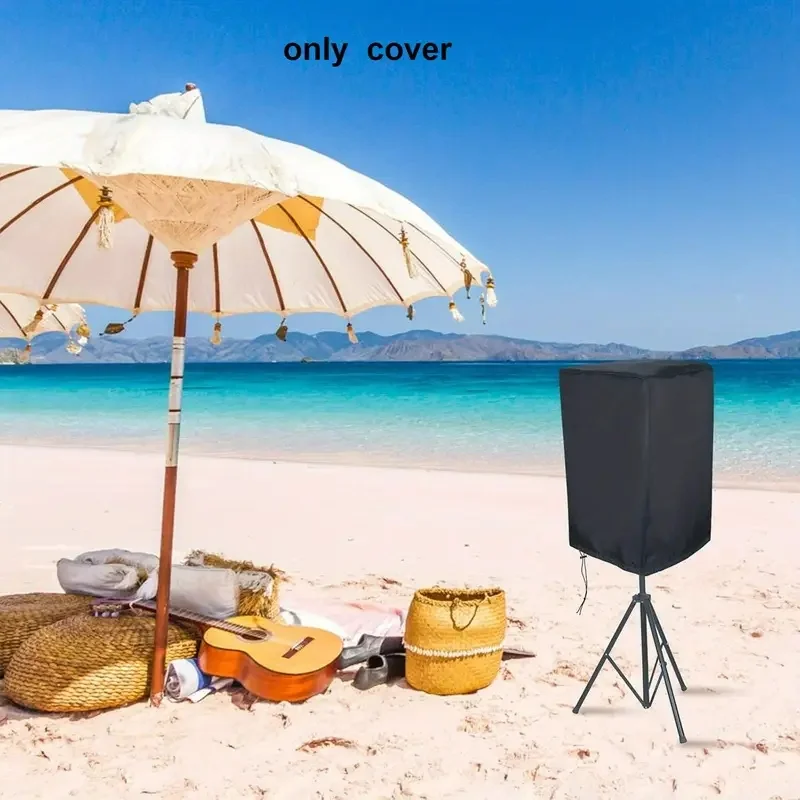 1pc Waterproof & Dustproof Speaker Cover - Silvery-Coated Oxford Cloth with Drawstring Bottom, Black