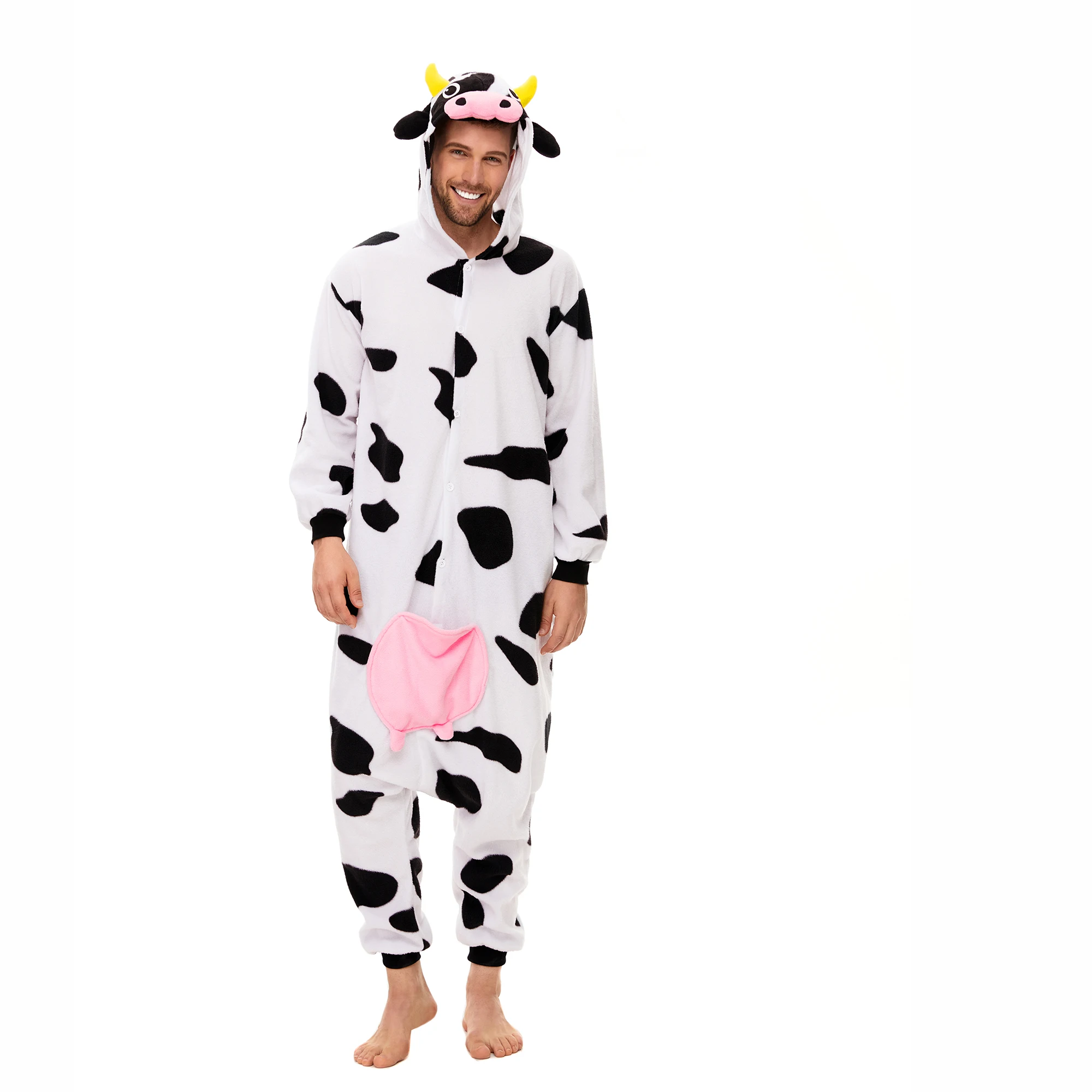 Cow One-piece Pajama For Adult and Kid Halloween Pajamas Family Onesie Homewear Animal Cosplay Costume Winter Soft Pijama