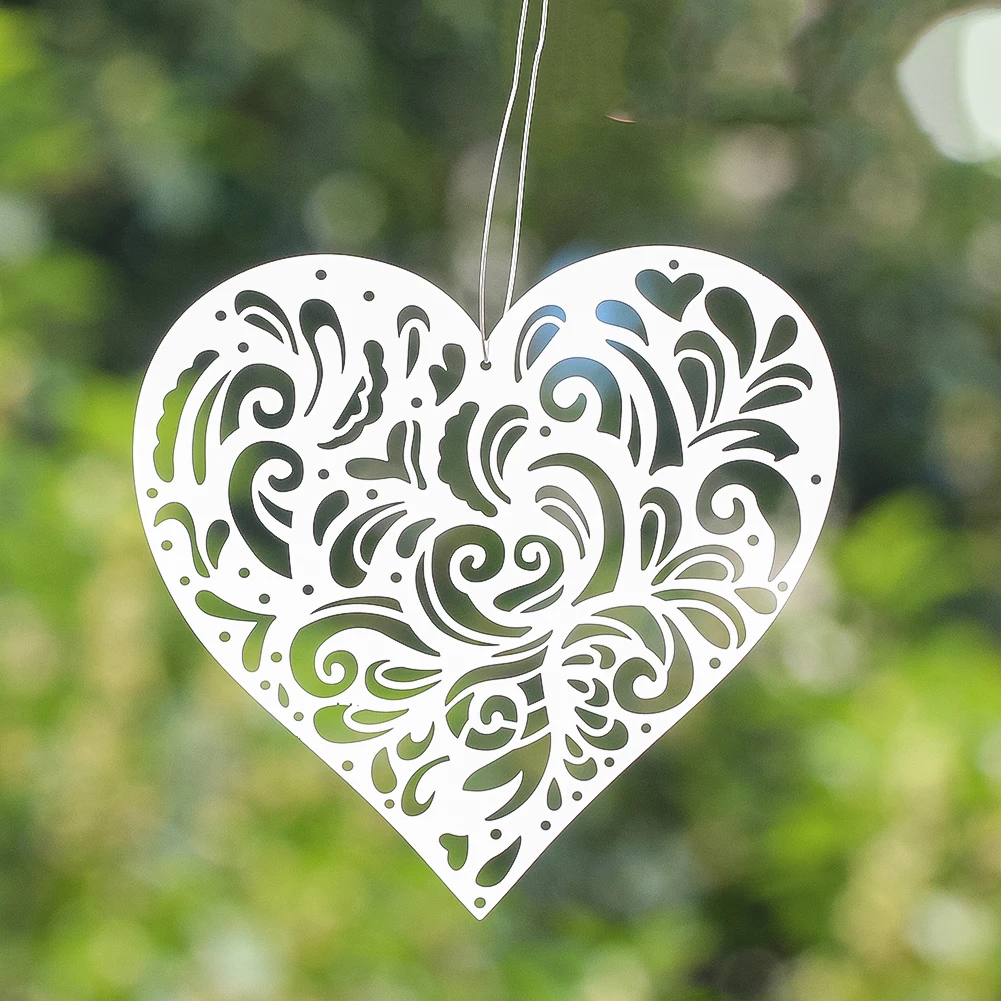 Hollow out love heart shape pendant beautiful metal wind carved flower pendant DIY balcony garden window decorations