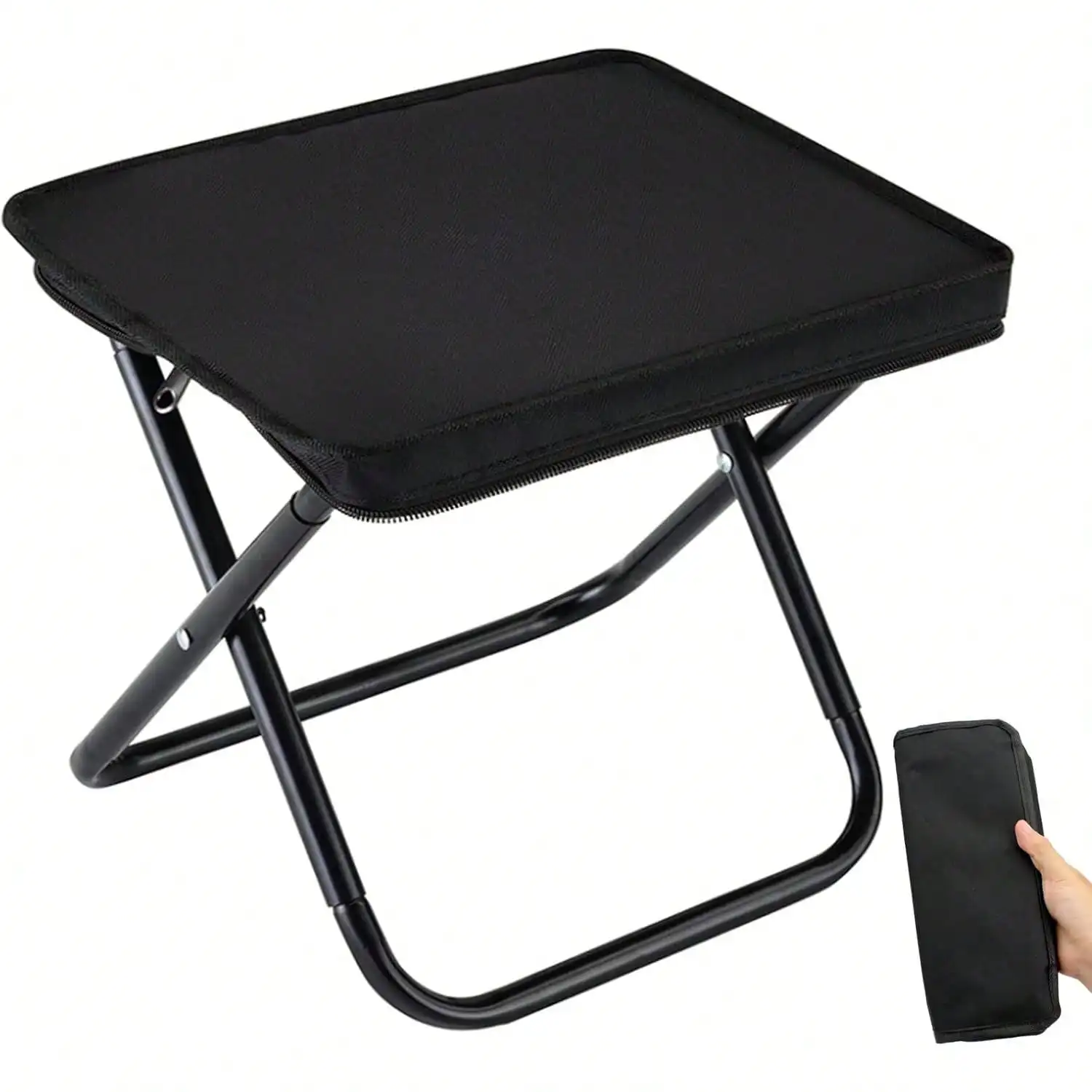 

Camping Stool, Portable Folding Stool With Carry Bag, 12in Portable Folding Chair 1.6Lbs Collapsible Camp Stool Outdoor Footstool For Travel Walking Hiking Fishing Picnic Barbecue (Black)