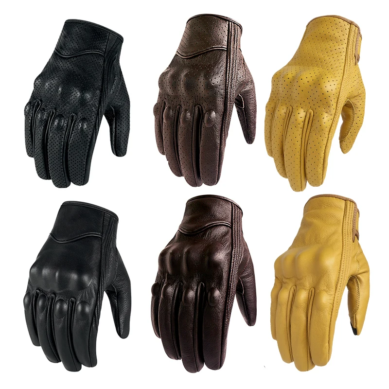 MANU Motorcycle Gloves Genuine Leather Touch Men Summer Mitten Racing Cycling Glove Scooter Motorbike