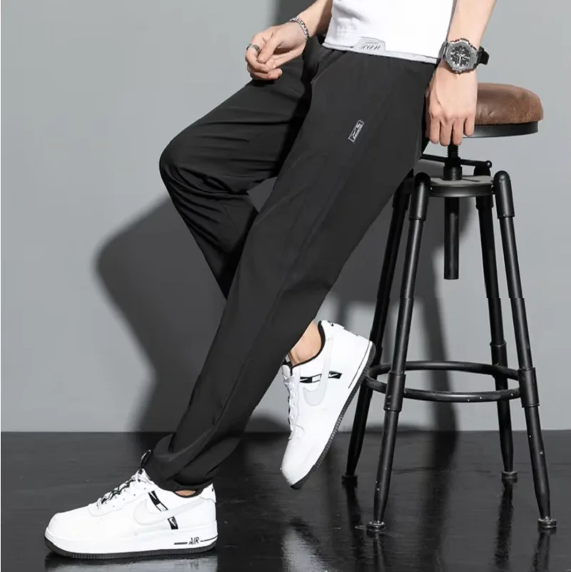 

2025 casual men's loose thin ice silk pants straight leg quick drying pants breathable men's elastic sports pants