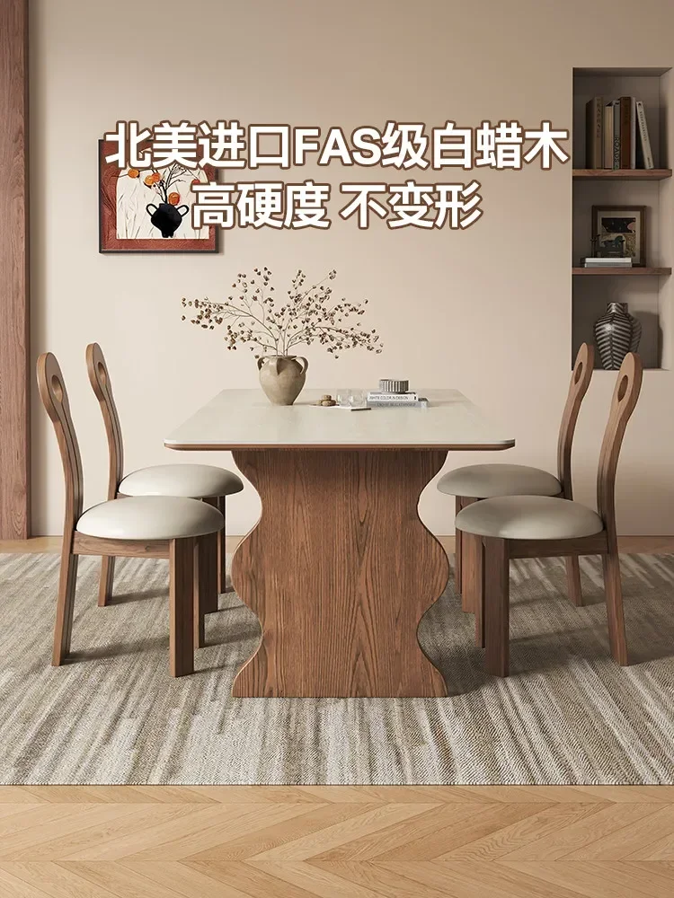Travertine Rock Slab And Chair Combination Medium And Antique Solid Wood Rectangular Dining Tableb22D22