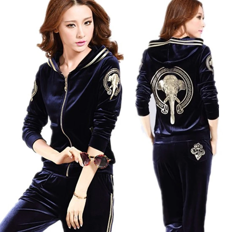 Velvet Tracksuit Women Two Piece Pants Set Sportswear 2024 Spring Fall Casual Zipper Hoodies Jacket+Pants Jogging Suit Chandals