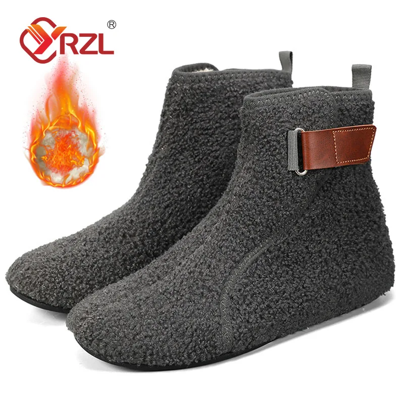 

YRZL Winter Cotton Shoes Men Ankle Boots Warm Slip on Lightweight Slippers Men Plush Indoor Cotton Loafers Men Winter Warm Shoes