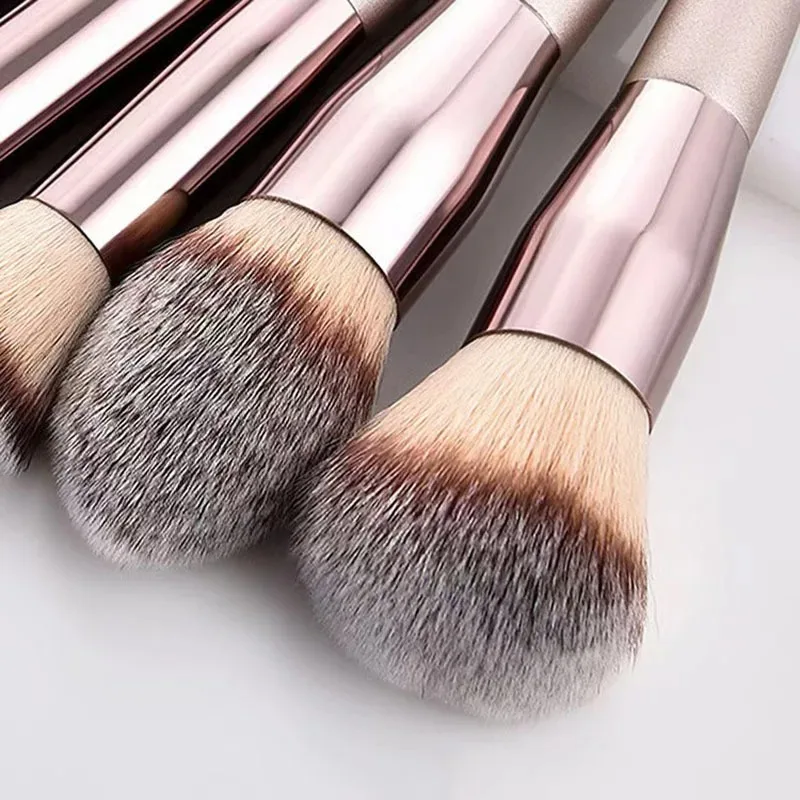 10-Piece Champagne Gold Makeup Brush Set - Professional Vegan Brushes for Foundation, Contour, Eyeshadow, Highlighter, Complete