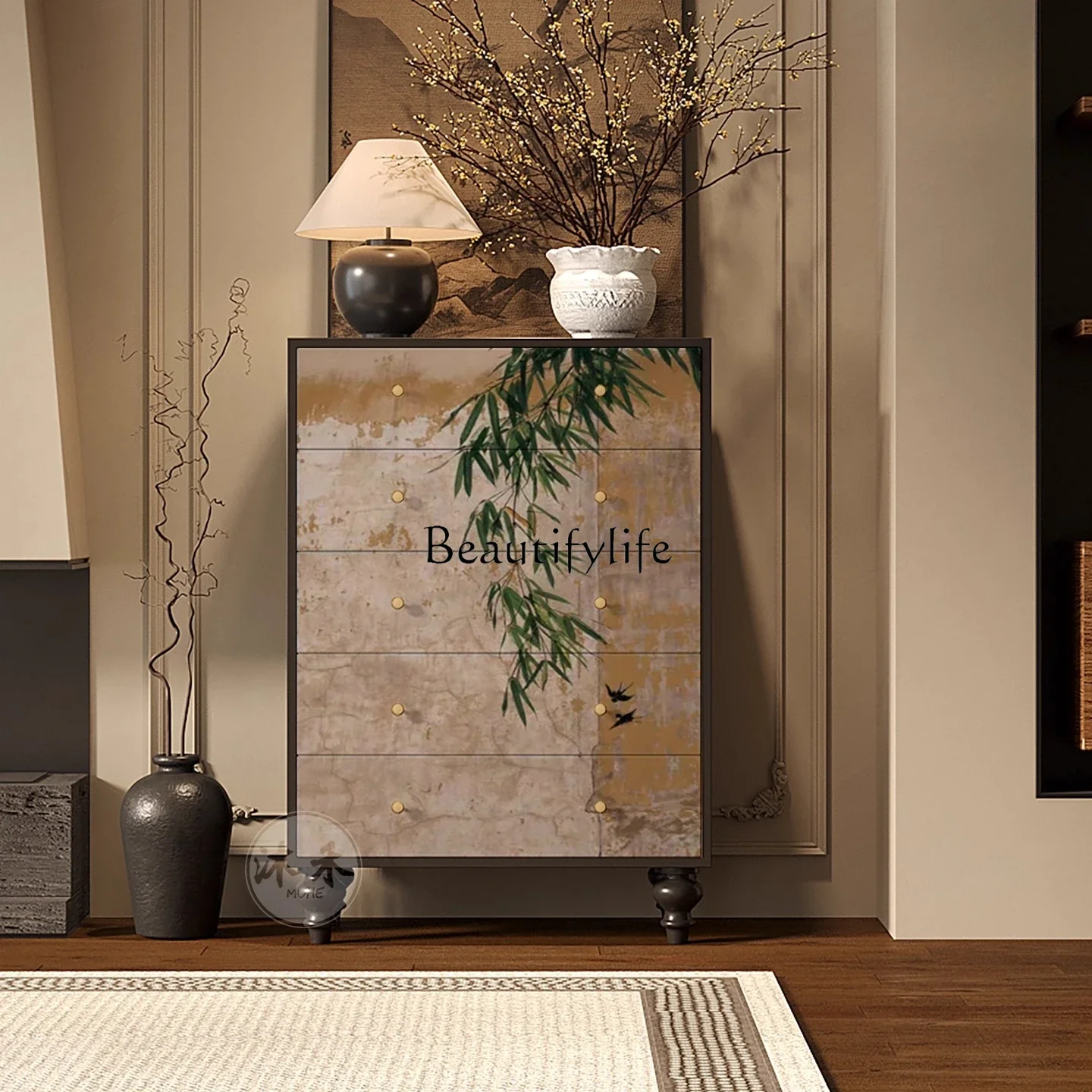 

z.French medieval wabi style living room bedroom against the wall storage solid wood chest of drawers