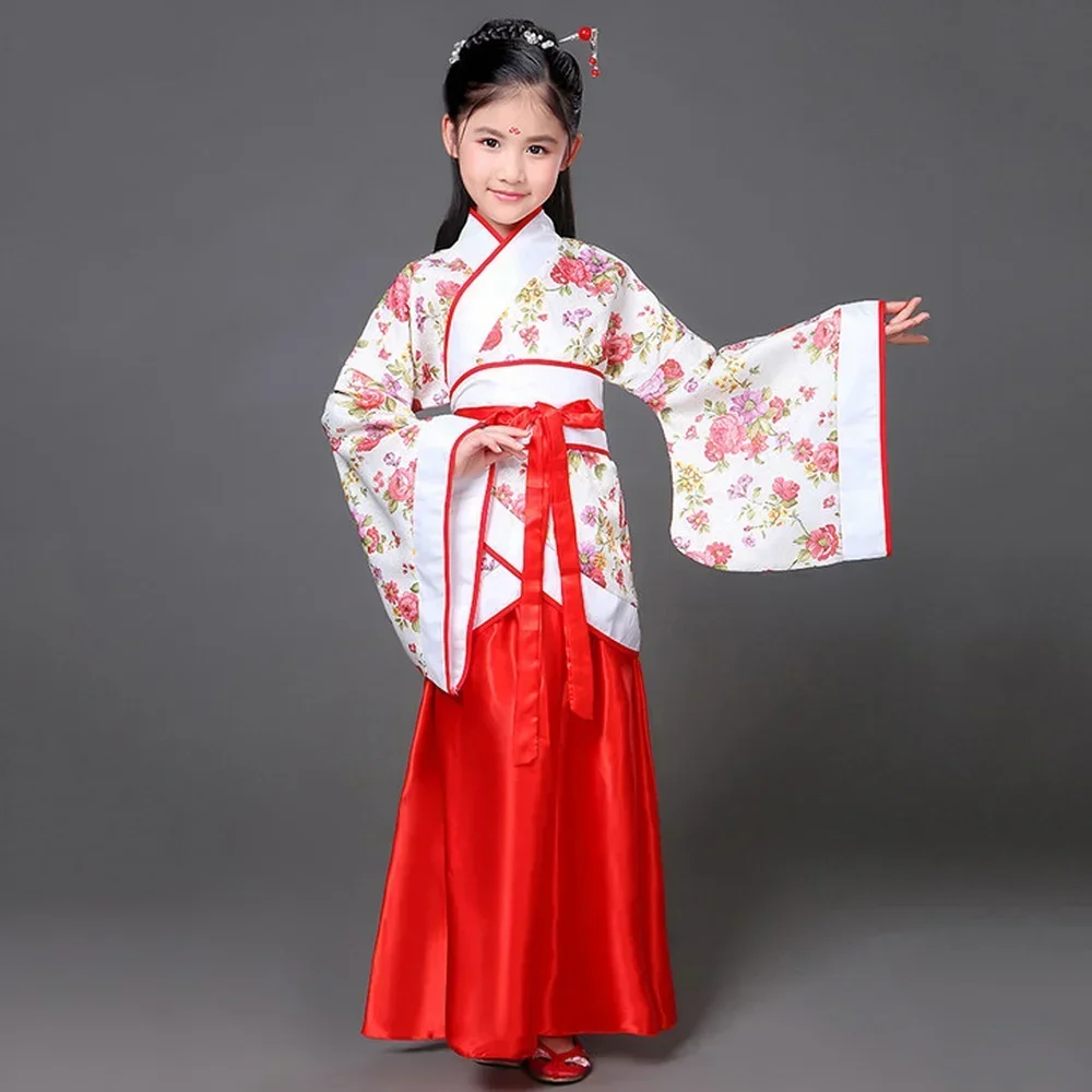 

Hanfu tradicional rojo blanco, ropa de Cosplay de la emperatriz Tang, vestido de mujer China Antigua, traje chino para niños