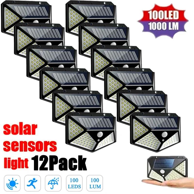 1/2/4/6/8/12Pcs Solar Lights Outdoor Wall Lamp PIR Motion Sensor 100LED Solar Powered Sunlight Street Light for Garden Courtyard