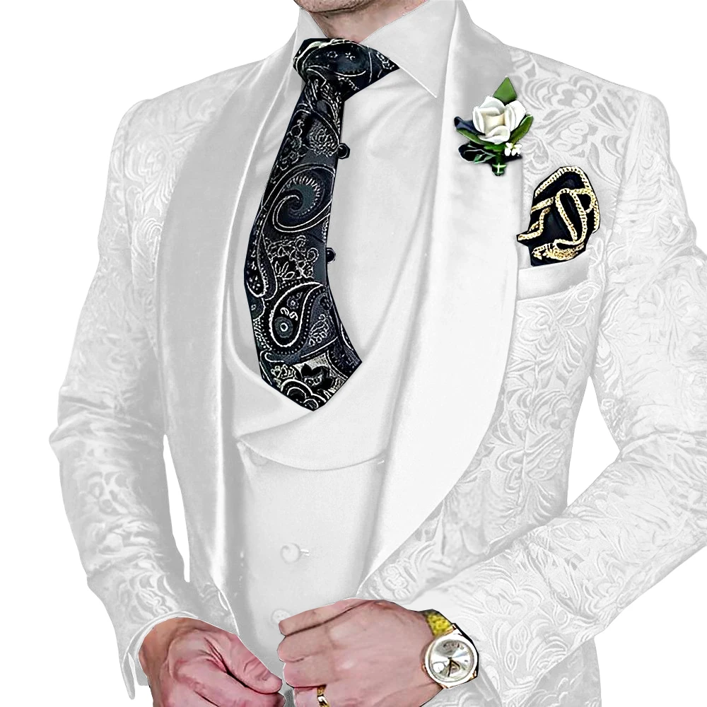 Jacquard Men's 3-piece Suit Set Formal Party Dress Groom's Tuxedo High Quality Elegant Colorful Dainty Customized Outfit