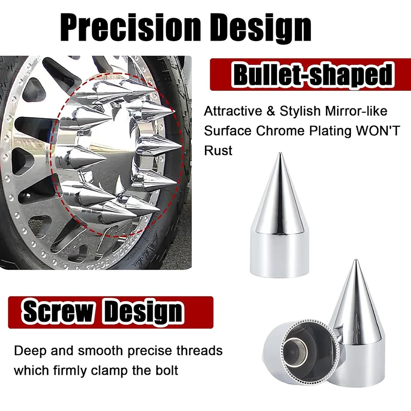 33 مم × 4 1/4 بوصة أغطية صواميل العروة المطلية بالكروم، أغطية بلاستيكية من الكروم ABS برغي مدبب على غطاء صامولة العروة لشبه الشاحنات #2