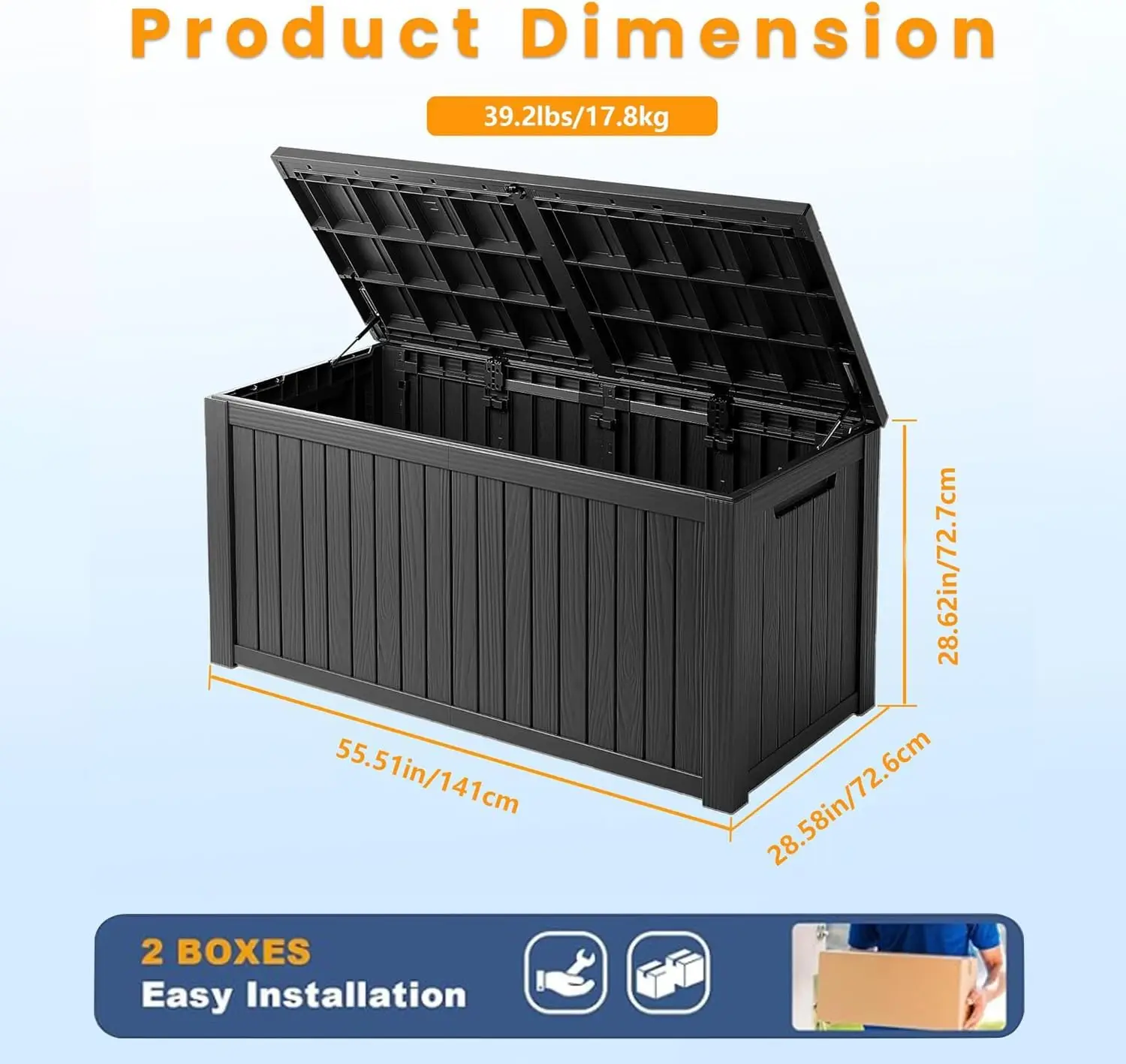 200 Gallon Outdoor Storage Box, Waterproof & UV-Resistant Resin Deck Box with Lockable Lid, Black view 5
