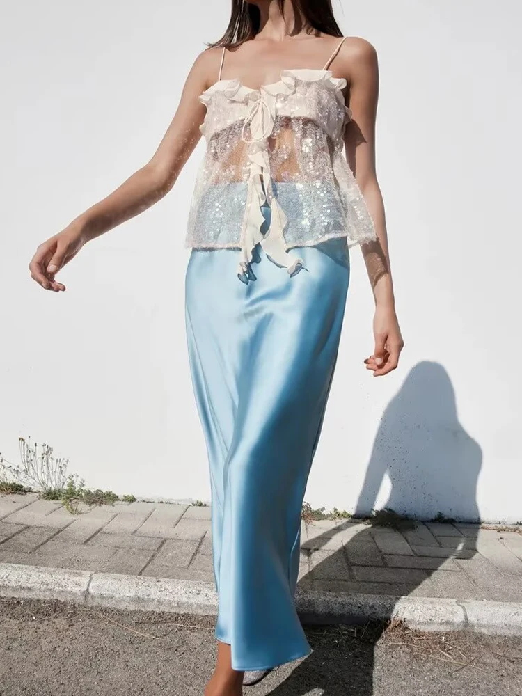 

European and American style women's clothing Summer new style Fashionable and versatile sexy short sequined camisole top