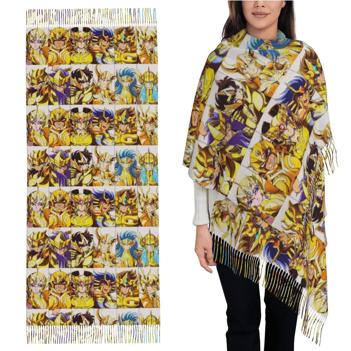 

Шарф Knights Of The Zodiac, шарфы с кисточками, женские мягкие теплые шали и накидки, длинная осенне-зимняя шаль