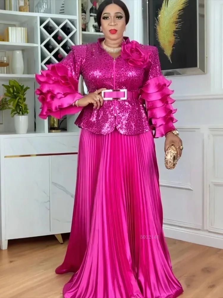 

2026 Новый комплект из 2 предметов Dashiki, африканские женские модные топы и юбки с блестками, костюмы больших размеров, турецкие свадебные вечерние платья