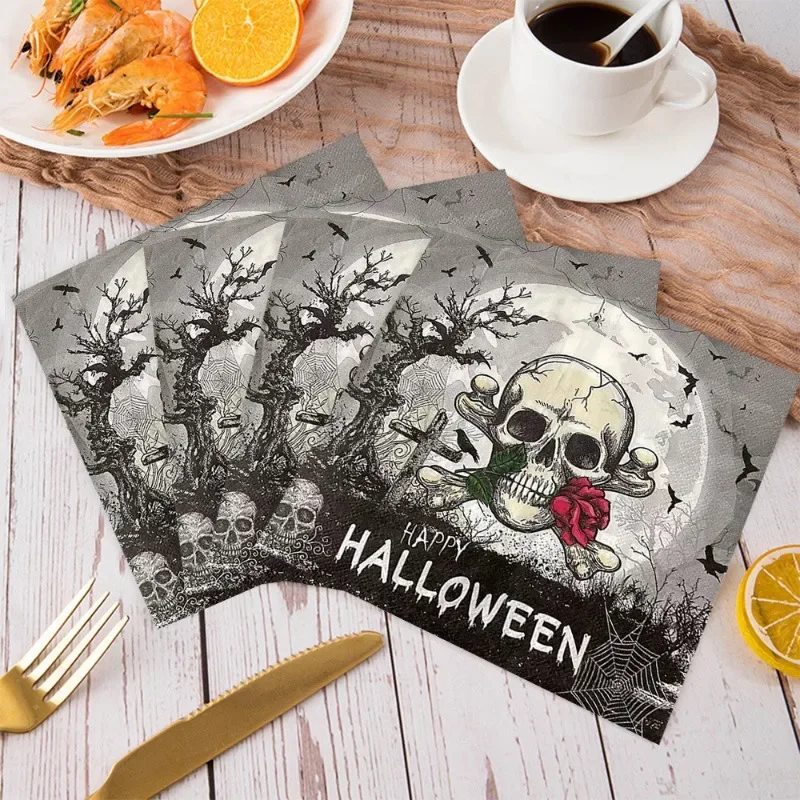 Manteles Individuales de papel para fiesta de cumpleaños, banderines de 2 capas con temática de Halloween, esqueleto negro y rosa, 20 piezas/Pac, 33cm, venta al por mayor, baratos