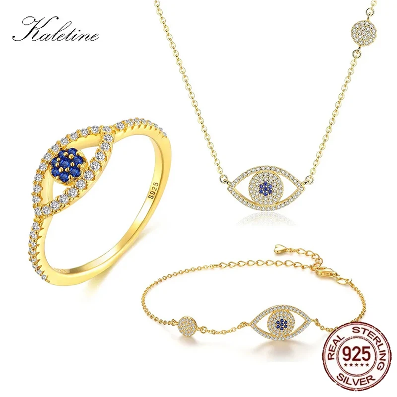 

KALETINE Evil Eye Good Luck Charm стерлингового серебра 925 пробы комплект кольцо/браслет/ожерелье комплект из 3 предметов для женщин подарок подружке невесты ювелирные изделия золото