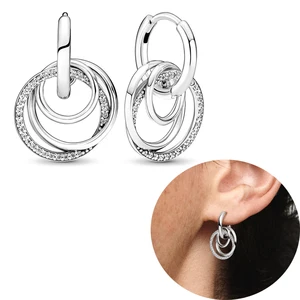 Doppel -Hoop -Ohrringe für Frauen, 925 Silberchark, originale Pandora -Anfälle, DIY -Juwelengeschenk, heißer Verkauf, neu, 2024 10 Hauptverkäufe Pandora Ohrring - №3