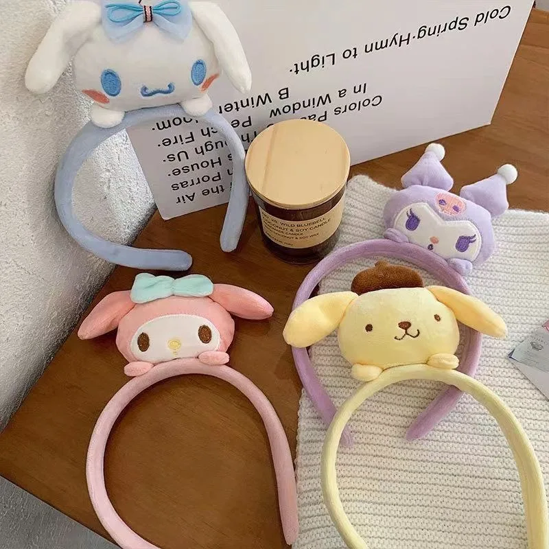 Cute Figure Kuromi Melody Cinnamoroll Plush Hairband Makeup Spa Headband Non Slip Skincare Yoga Face Washing Hair Accessories