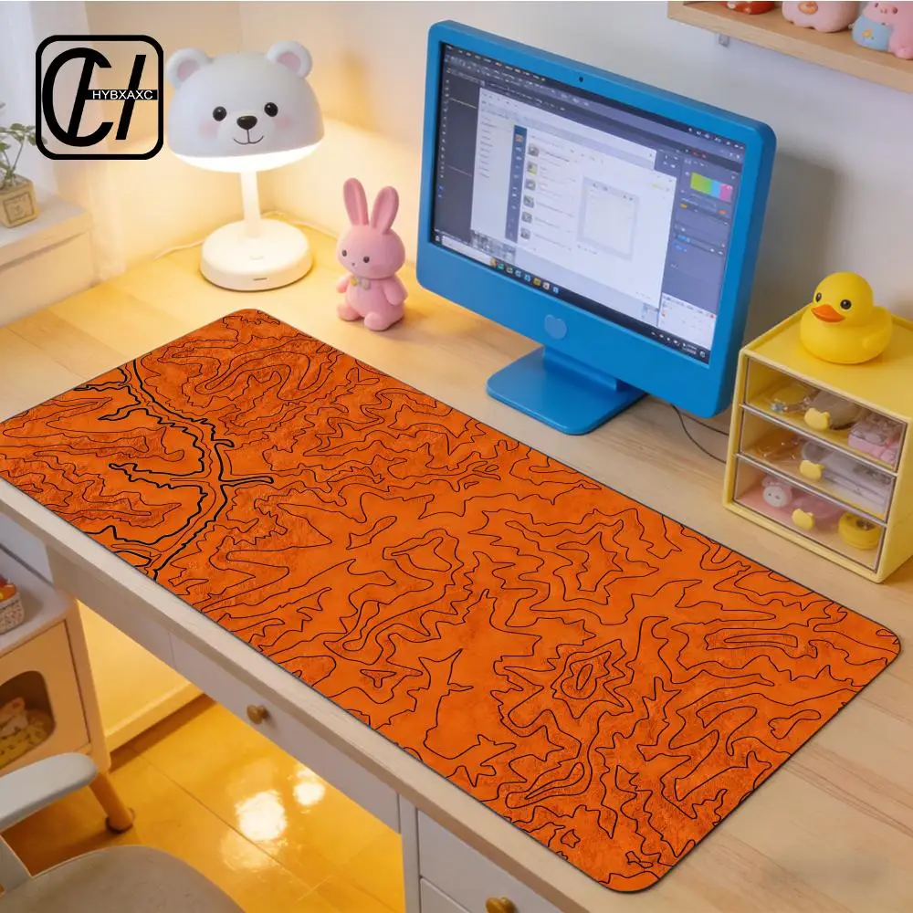 Orange black line mouse pad non-slip wear-resistant rubber bottom with stitched edge keyboard mat suitable for office HYBXXC