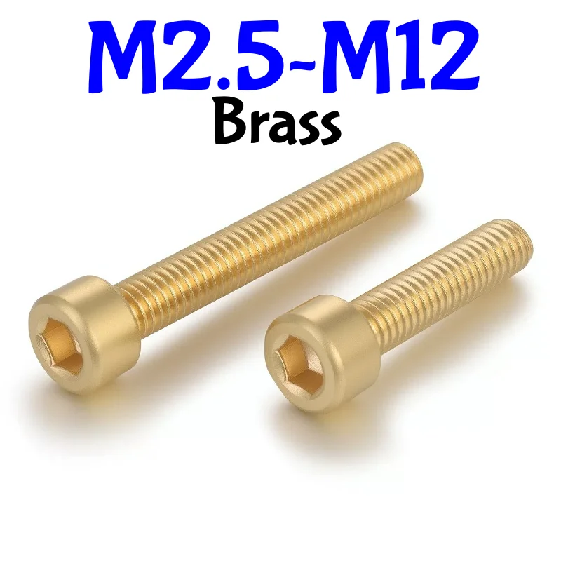 M2.5 M3 M4 M5 M6 M8 M10 M12 Brass Copper Hex Hexagon Socket Cap Allen Head Smooth Screws No knurled Bolts Length 4~60mm