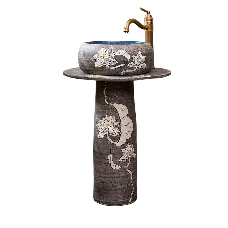 

Ceramic column washbasin balcony bathroom column basin floor retro washbasin household